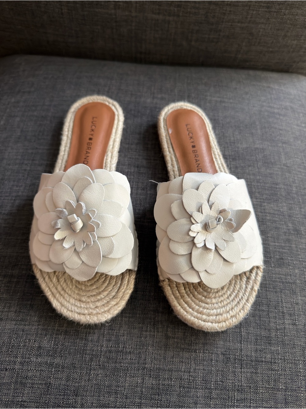 Lucky Brand Cream Floral Espadrille Slide Mules